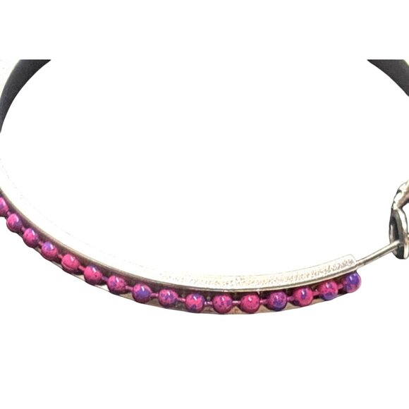 Steve Madden Silver-tone  Hoop Earrings With Pink Beaded Detailing - Picture 4 of 9